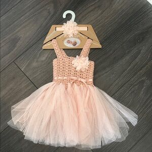 Elly & Emmy Dress Pink Crochet Tutu 0-6M Flower Accent Infant Baby Girl Photos